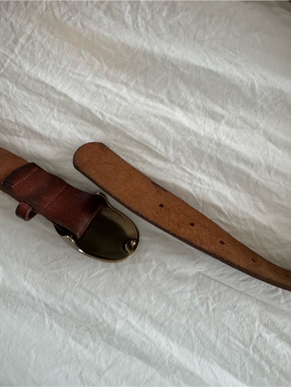 J.Crew Brown Leather Oval Brass Buckle Belt - Picture 5 of 6